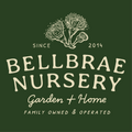 Bellbrae Nursery logo with text and floral design on a green background